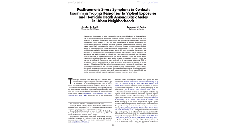 Posttraumatic stress symptoms in context: Examining trauma responses to violent exposures and homicide death among Black males in urban neighborhoods