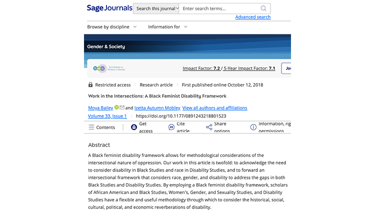 Work in the intersections: A black feminist disability framework