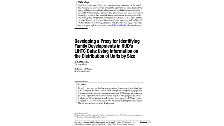 Developing a Proxy for Identifying Family Developments in HUD's LIHTC Data: Using Information on the Distribution of Units by Size