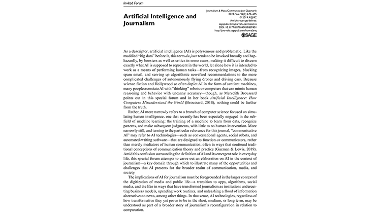 Artifical Intelligence and Journalism