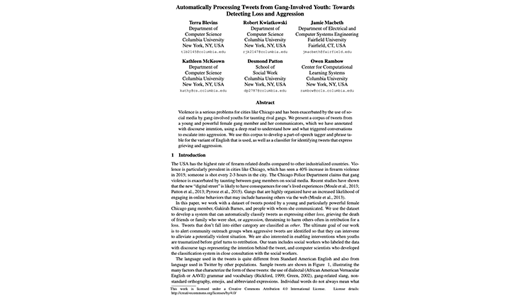Automatically processing tweets from gang-involved youth: towards detecting loss and aggression