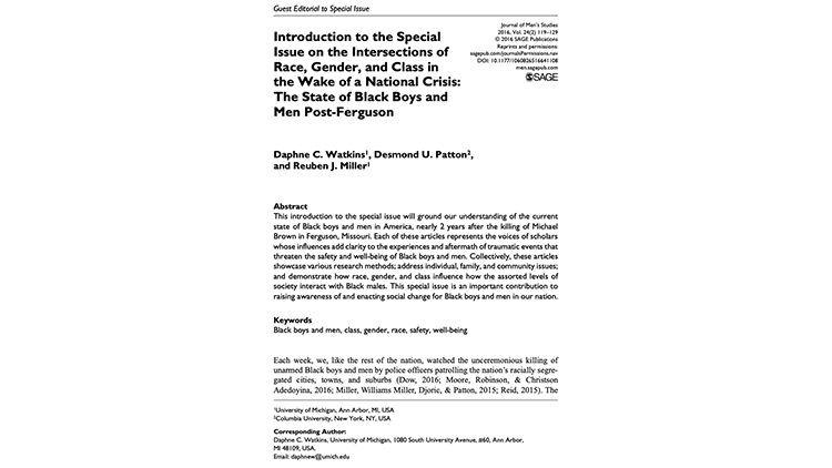 Introduction to the special issue on the intersections of race, gender, and class in the wake of a national crisis: The state of Black boys and men post-Ferguson