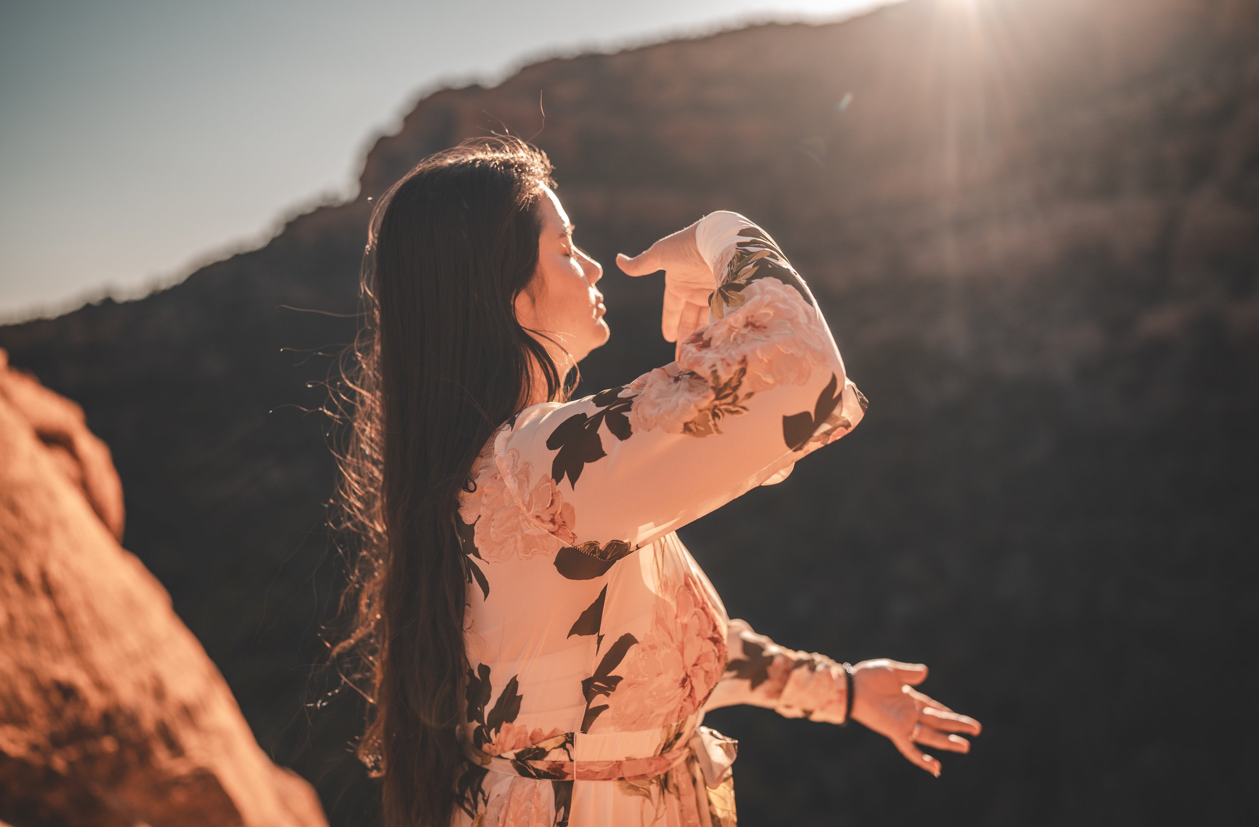 Chi Yun Takaki in Sedona Arizona intuitively dancing in nature and sunlight
