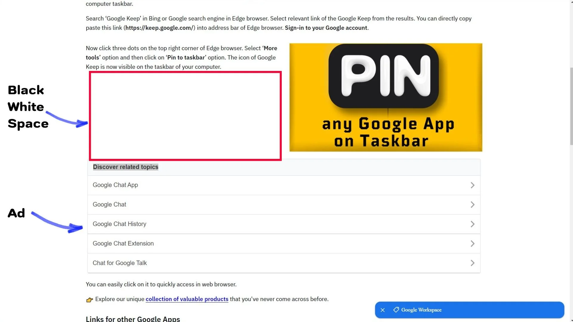 Blank White Space on Squarespace due to Image Wrapped by Text and Google Ad Unit