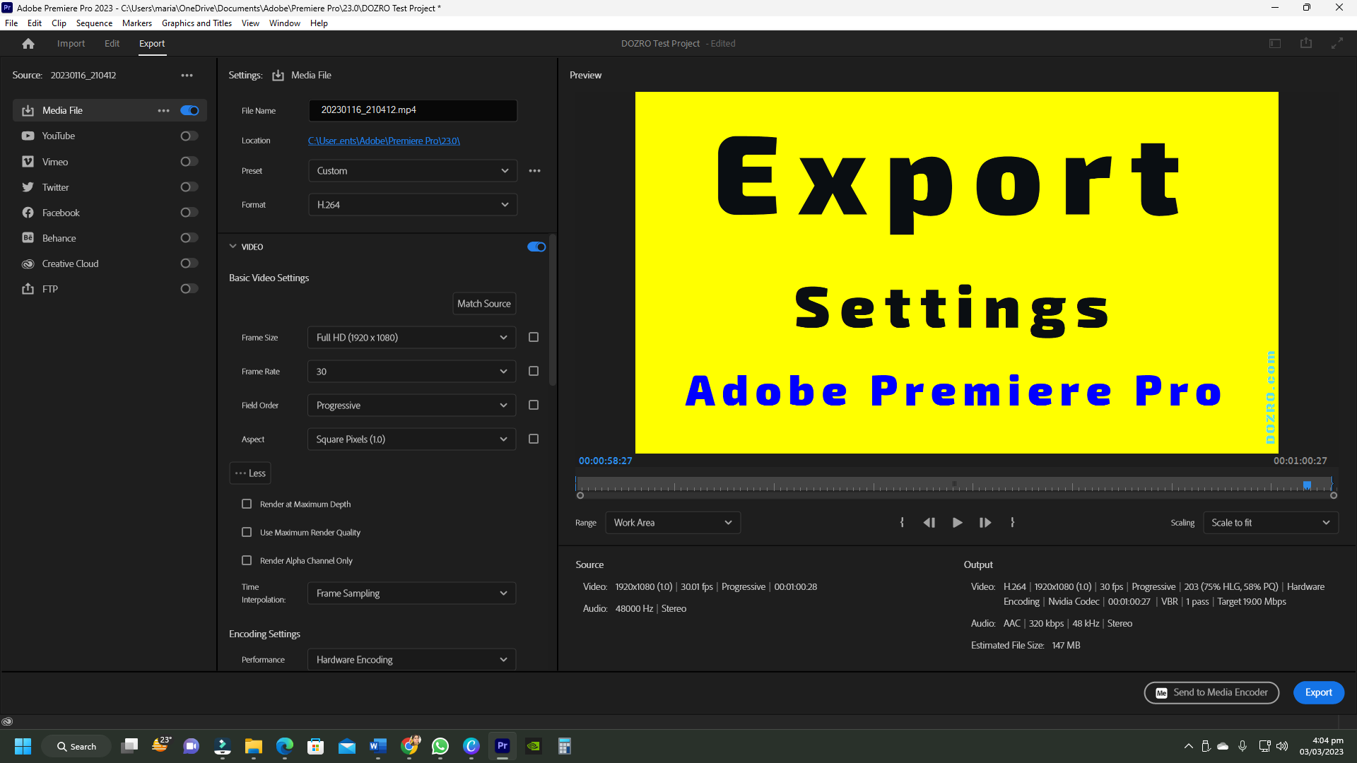 Best EXPORT Settings in Adobe Premiere Pro Video Editor — DOZRO