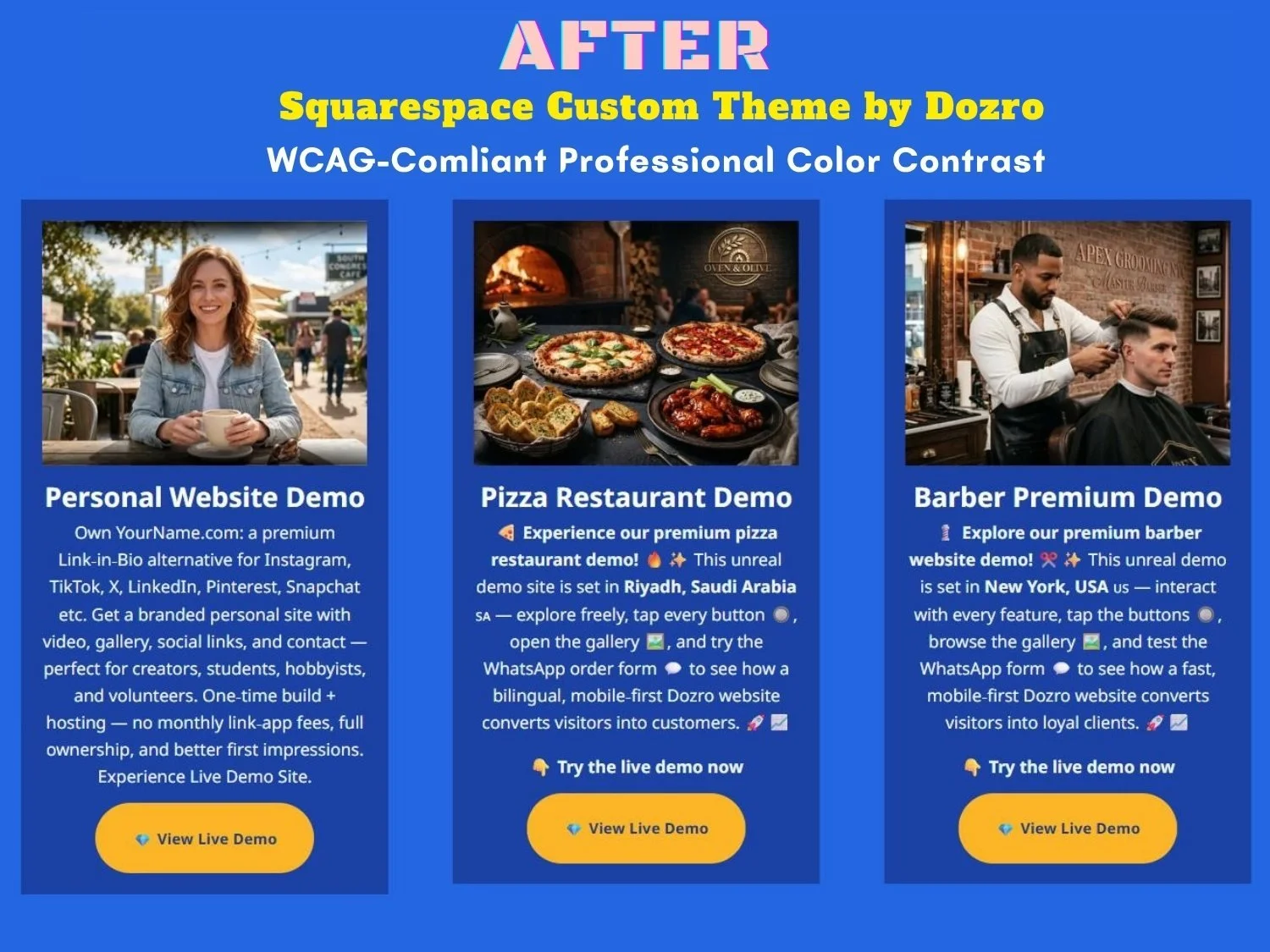 Squarespace Custom Theme by Dozro with WCAG-Compliant Professional Color Contrast