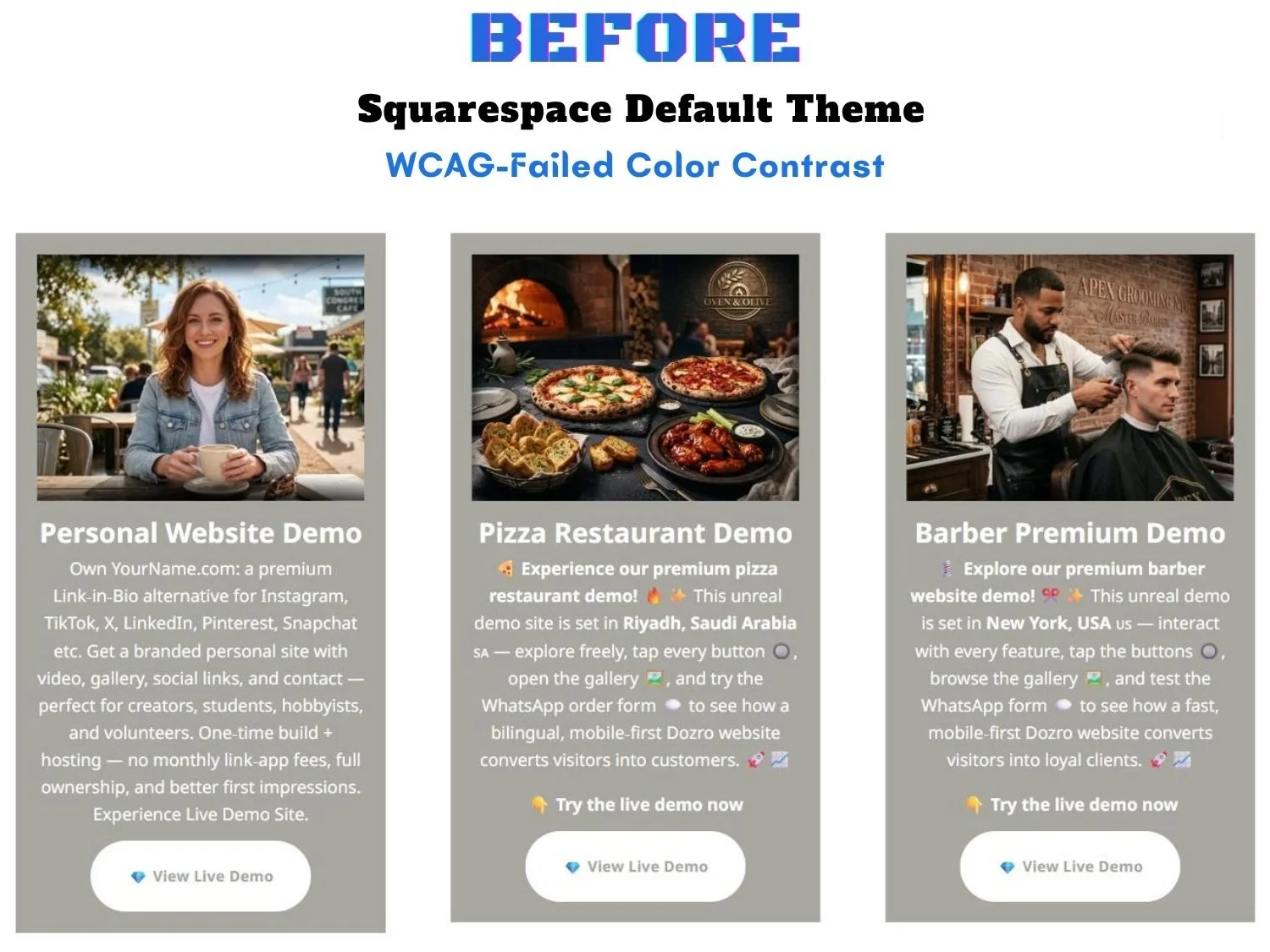 Squarespace Default Theme Palette with WCAG-Failed Color Contrast