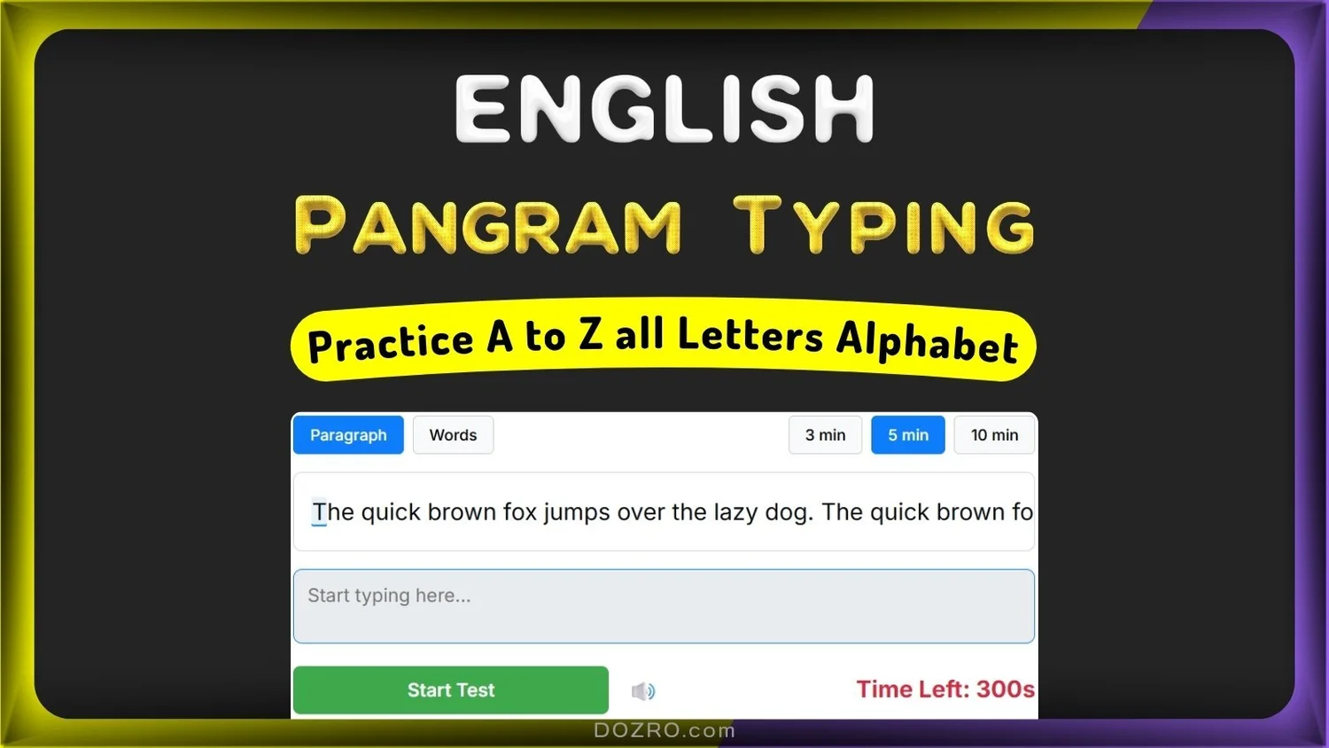 Note Typing Letters Practice A to Z Typing – All 26 Letters Pangram Speed Test Online — DOZRO