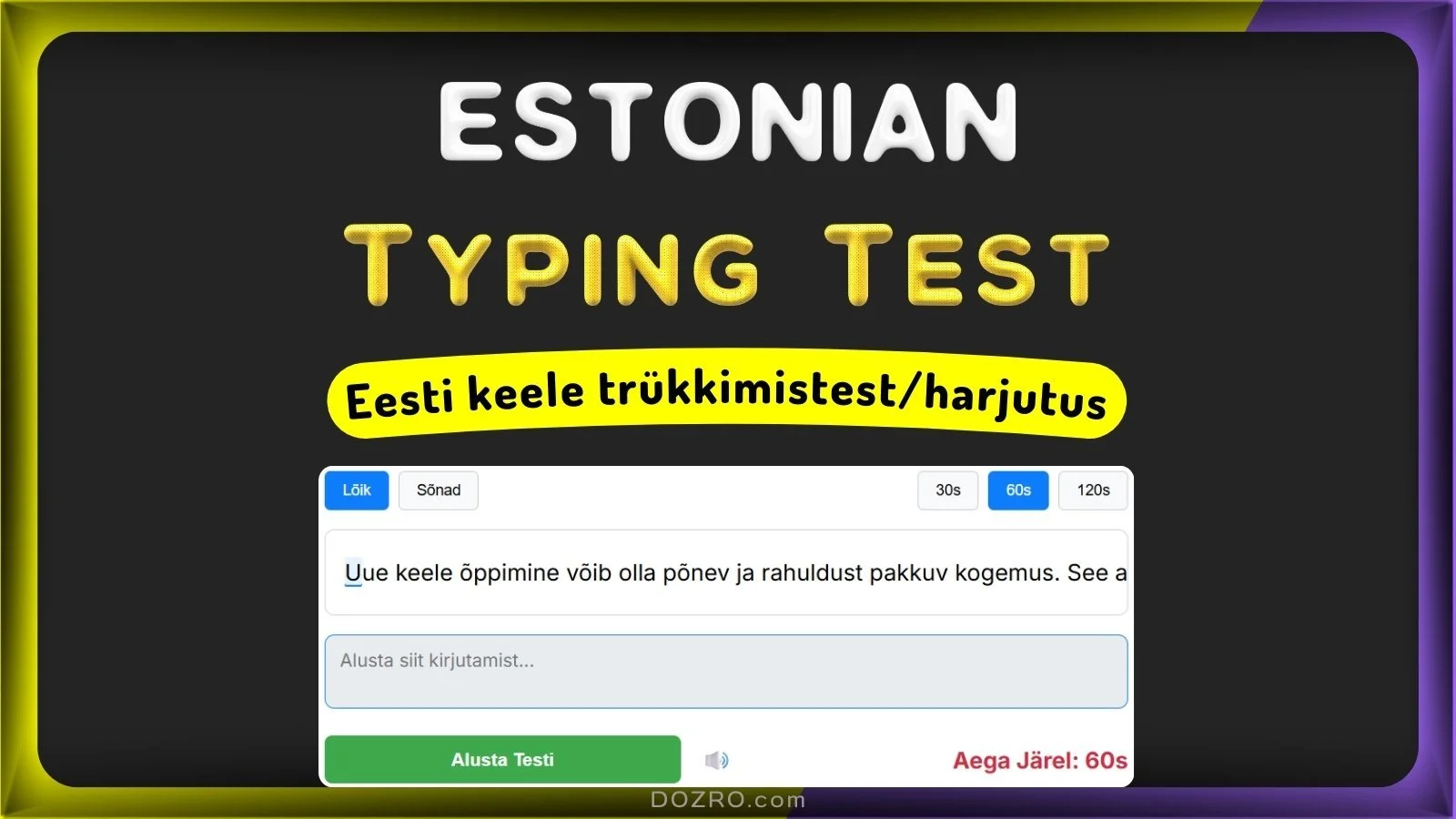 Estonian Typing Test – Eesti keele Trükkimistest | Practice Online (30, 60, 120 Seconds) with Live Results