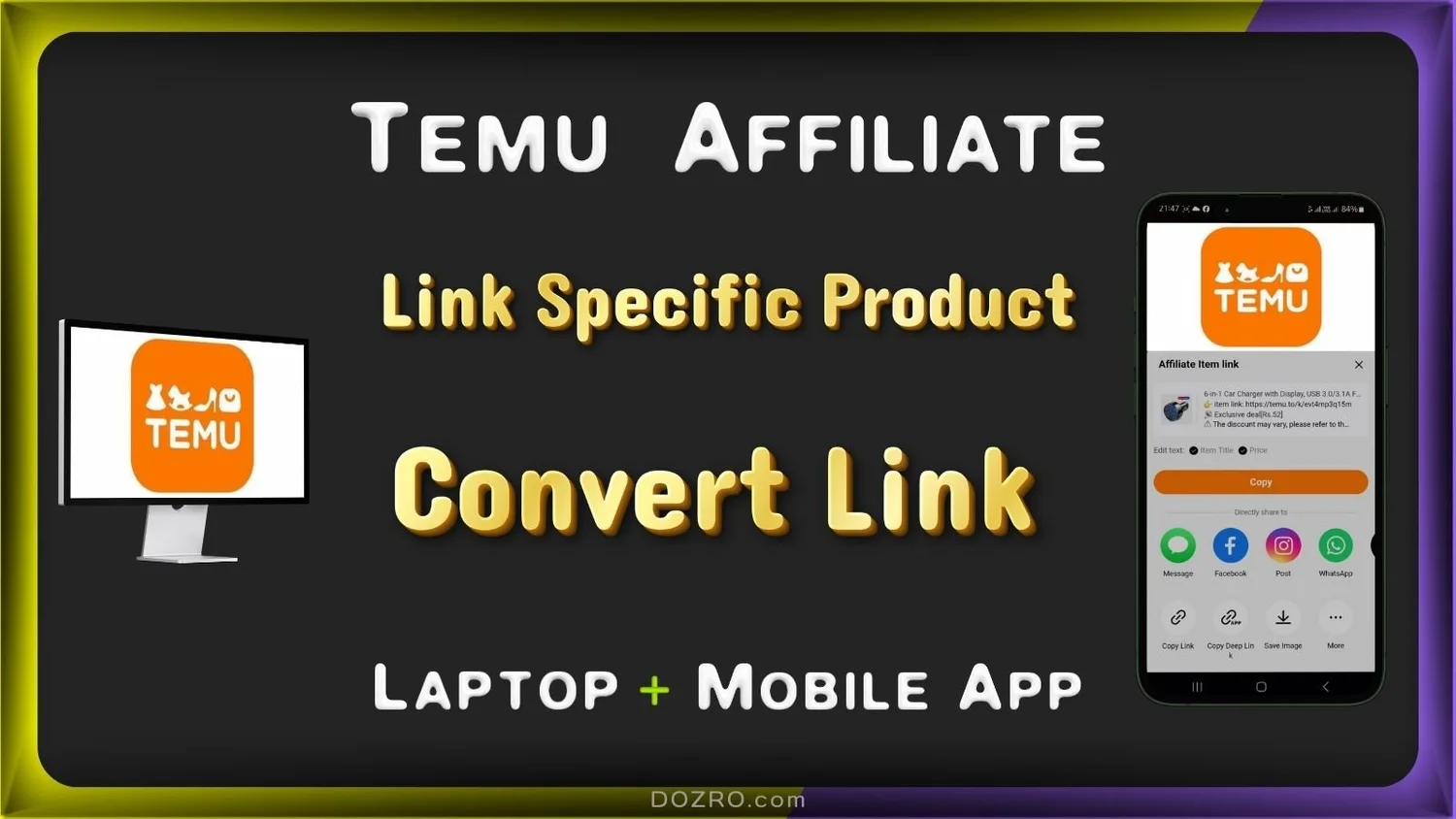 Temu Link Example How to Create/Get Temu Affiliate Links for Specific Products on Laptop ...