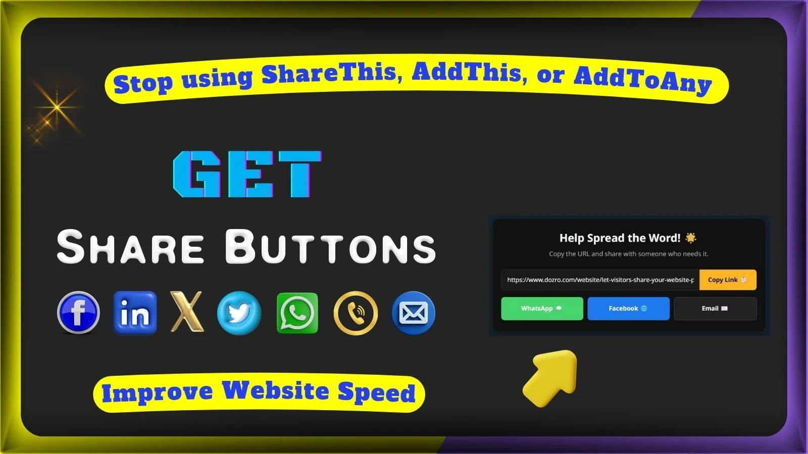 Get Custom Website Share Buttons Stop using ShareThis, AddThis, AddToAny