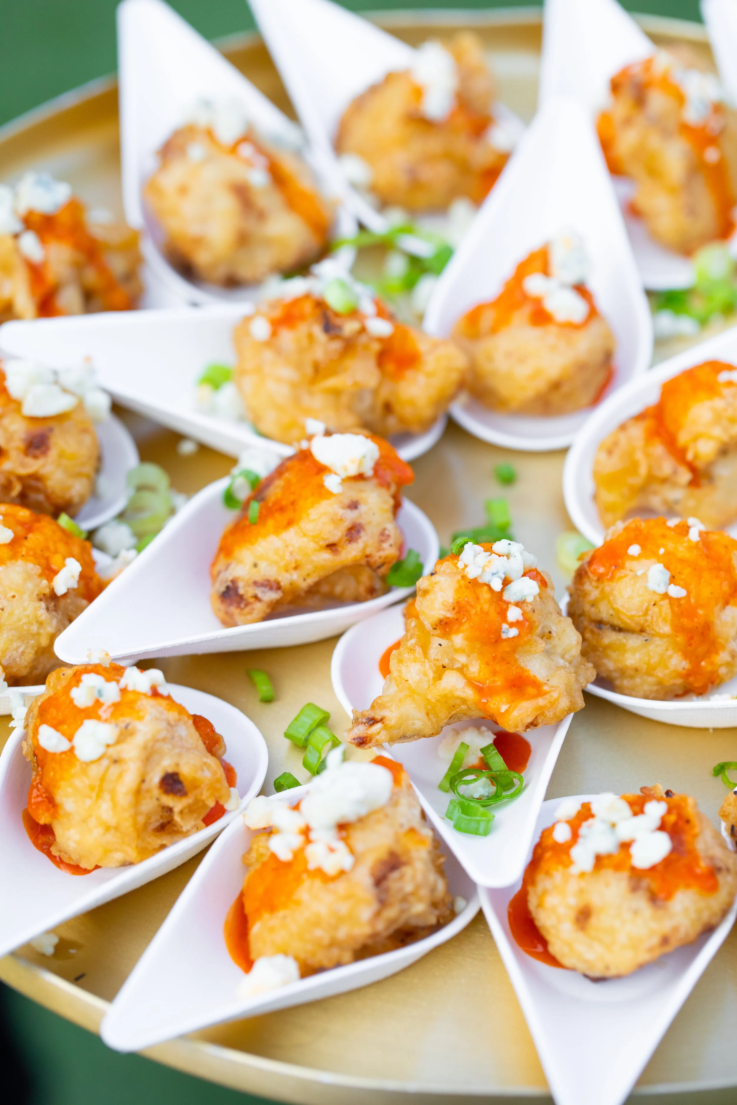 Appetizers served at cocktail hour during a wedding celebration