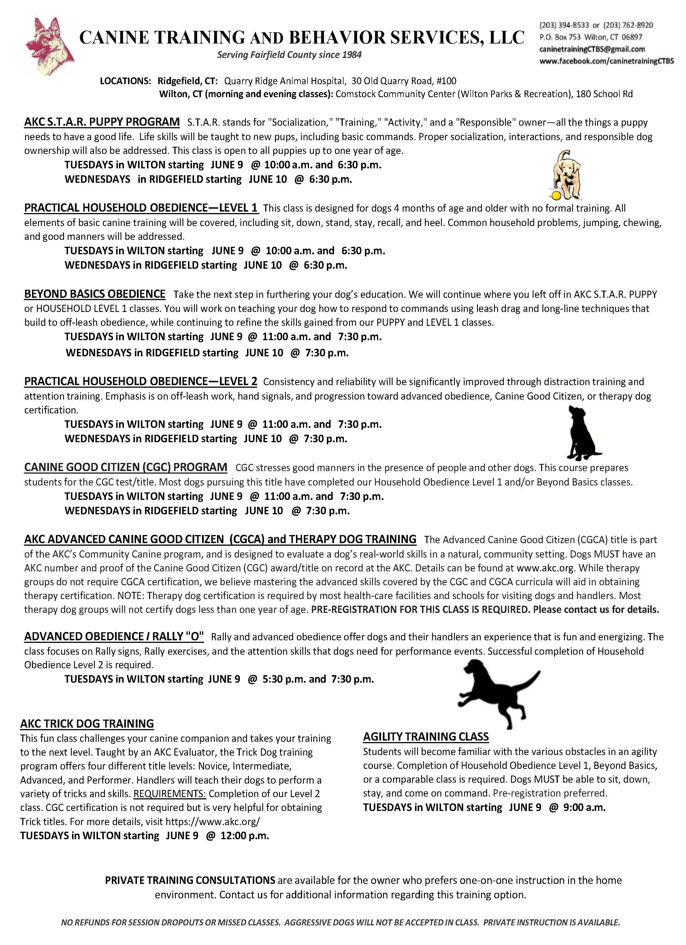 Canine Training and Behavior Services June 2026 Schedule