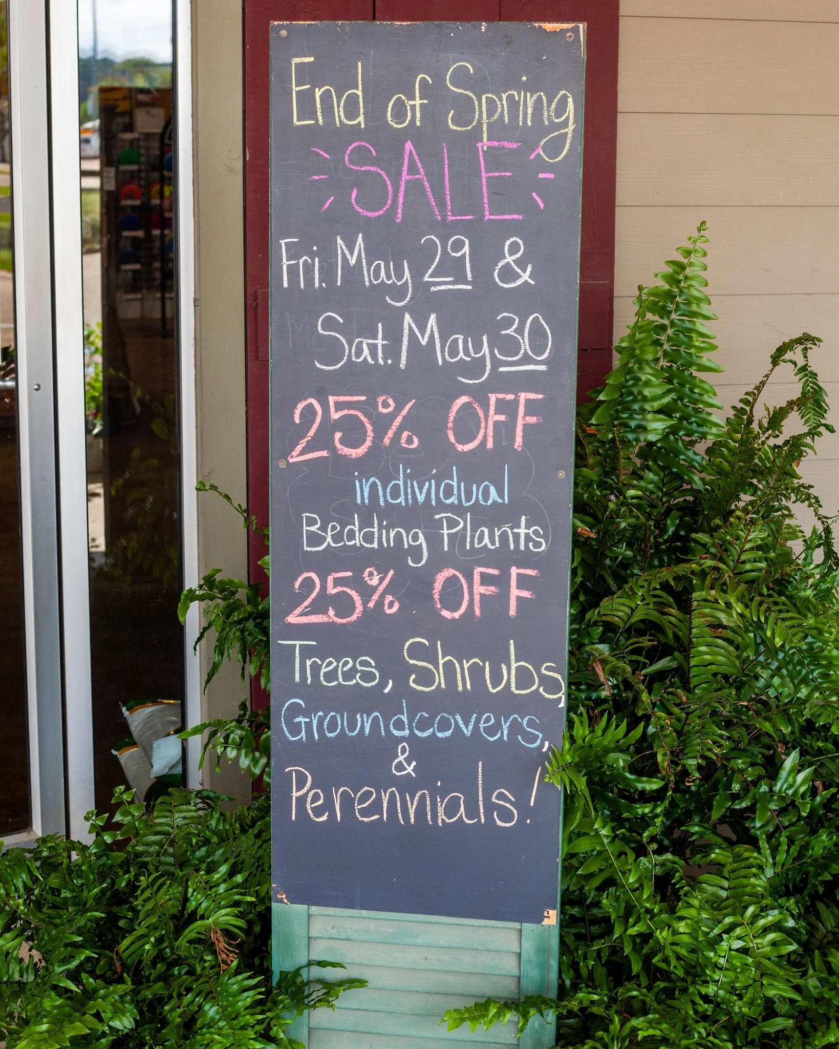 Alright everyone! End of Spring Sale is happening Friday &amp; Saturday, May 29 &amp; 30! All shrubs, trees, perennials, groundcover, and individual annuals (not flats) are 25% off on both days!