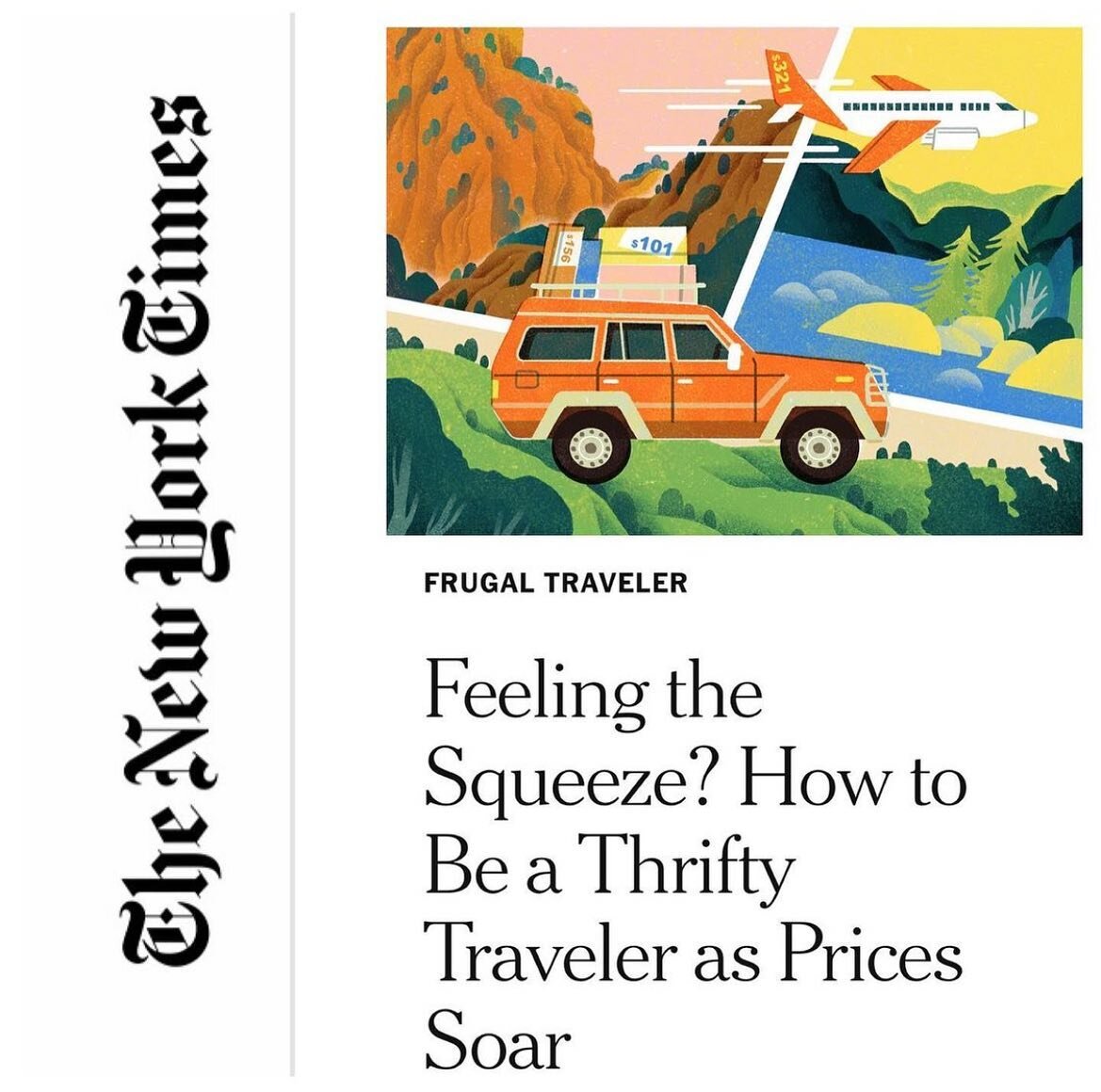 Travel prices have skyrocketed far beyond inflation rates so it&rsquo;s time to get creative. Check out this great list from @eglusac I&rsquo;m quoted in on how to save on planes, trains, hotels and more in the @nytimestravel so you can have a great 