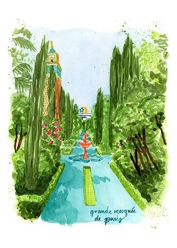Paris Mosque Watercolor Print | Paris Art Print | Muslim Art Print | Paris Wall Art | Paris Home Decor | Cute Wall Art