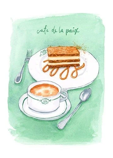 Cafe de la Paix Watercolor Print| Paris Art Print | Funny Face Cafe | Paris Wall Art | Paris Home Decor | Cute Wall Art