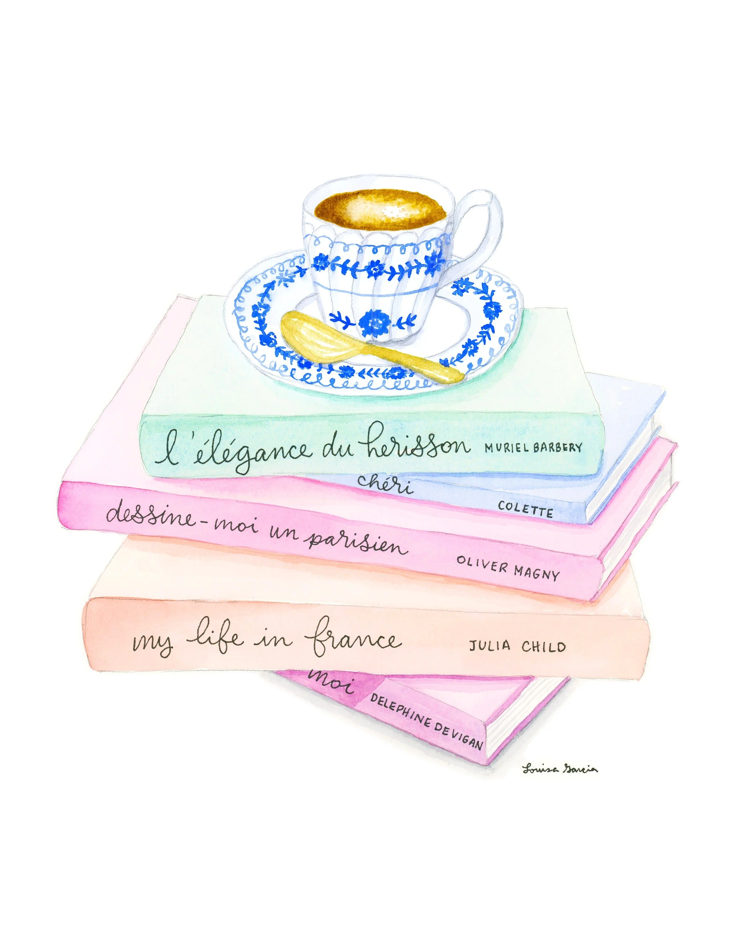 Books & Coffee Watercolor Print / Cute Wall Art, Home Decorating, Original Painting, Wall Decor, Interior Design, Decorating Ideas /