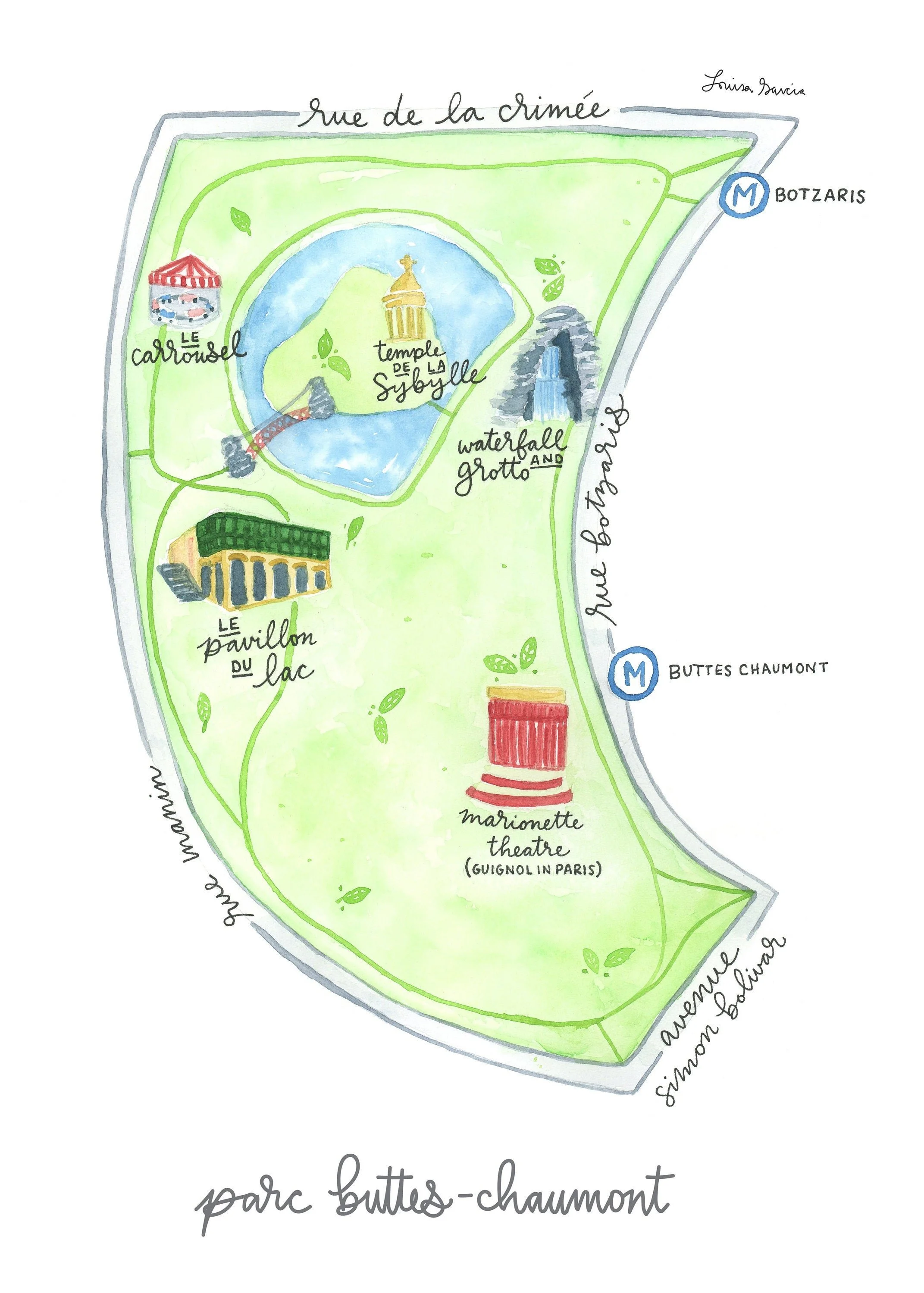 Map of Paris Park Watercolor Print / Cute Wall Art, Home Decorating, Original Painting, Wall Decor, Interior Design, Decorating Ideas /