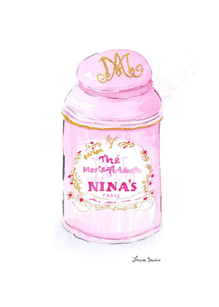 Marie Antoinette Pink Tea Tin Watercolor Print | Paris Bakery Art Print | French Wall Art | Parisian Home Decor | Cute Wall Art | pink art