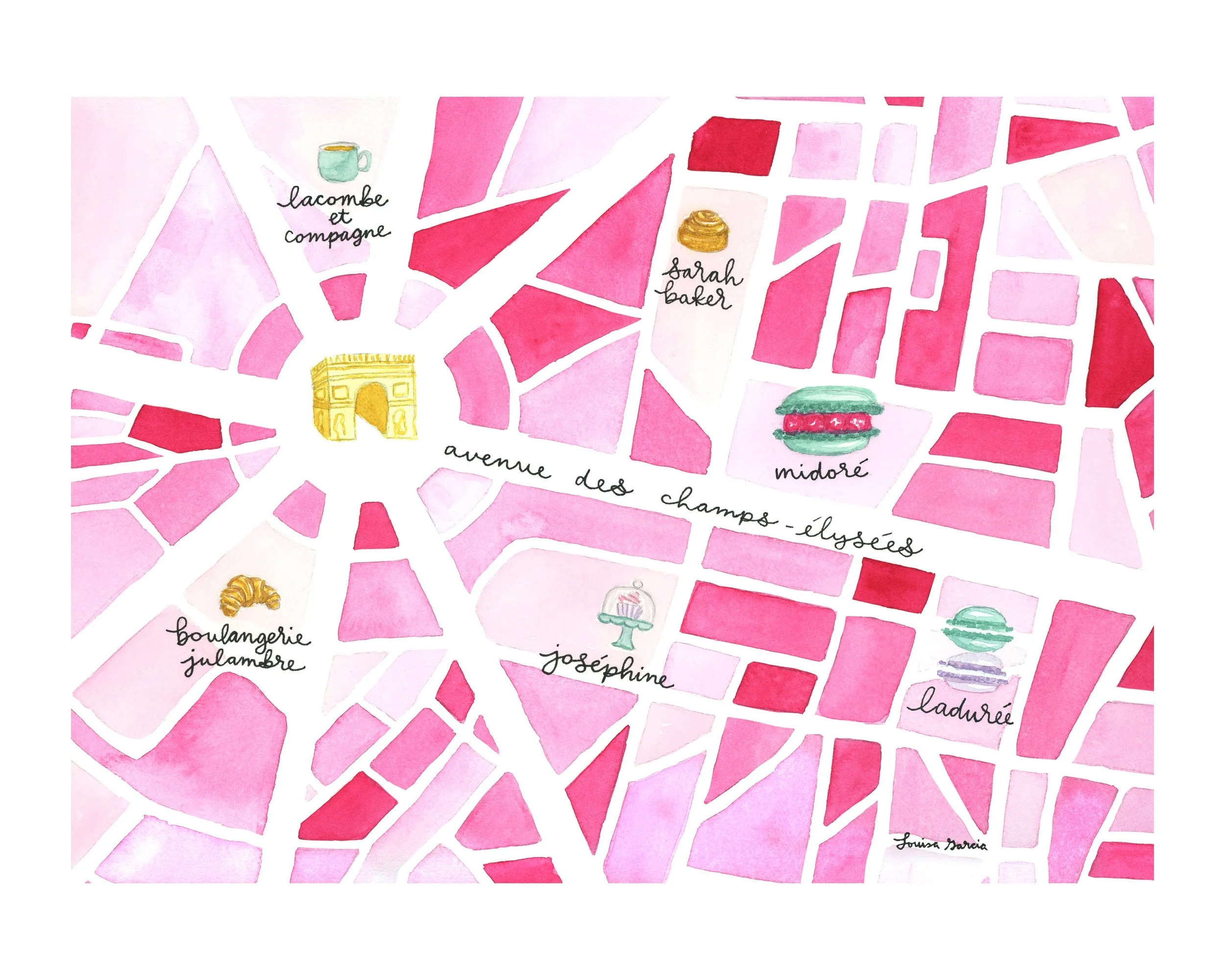 Map of Paris Dessert Watercolor Print / Cute Wall Art, Home Decorating, Original Painting, Wall Decor, Interior Design, Decorating Ideas /