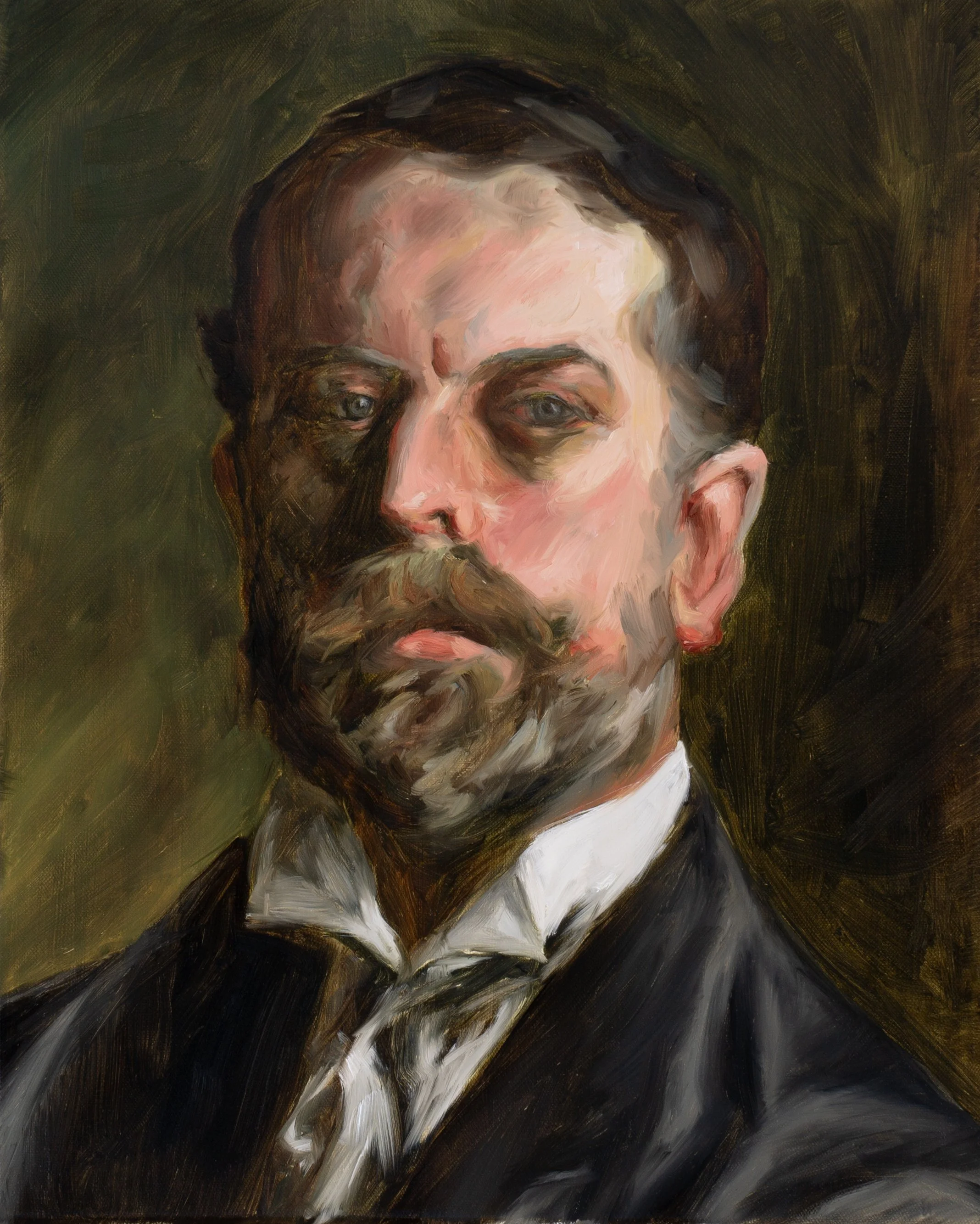 Original oil painting study of John Singer Sargent titled Homage to Sargent by Southern heritage painter Hampton Watts — classical figurative work