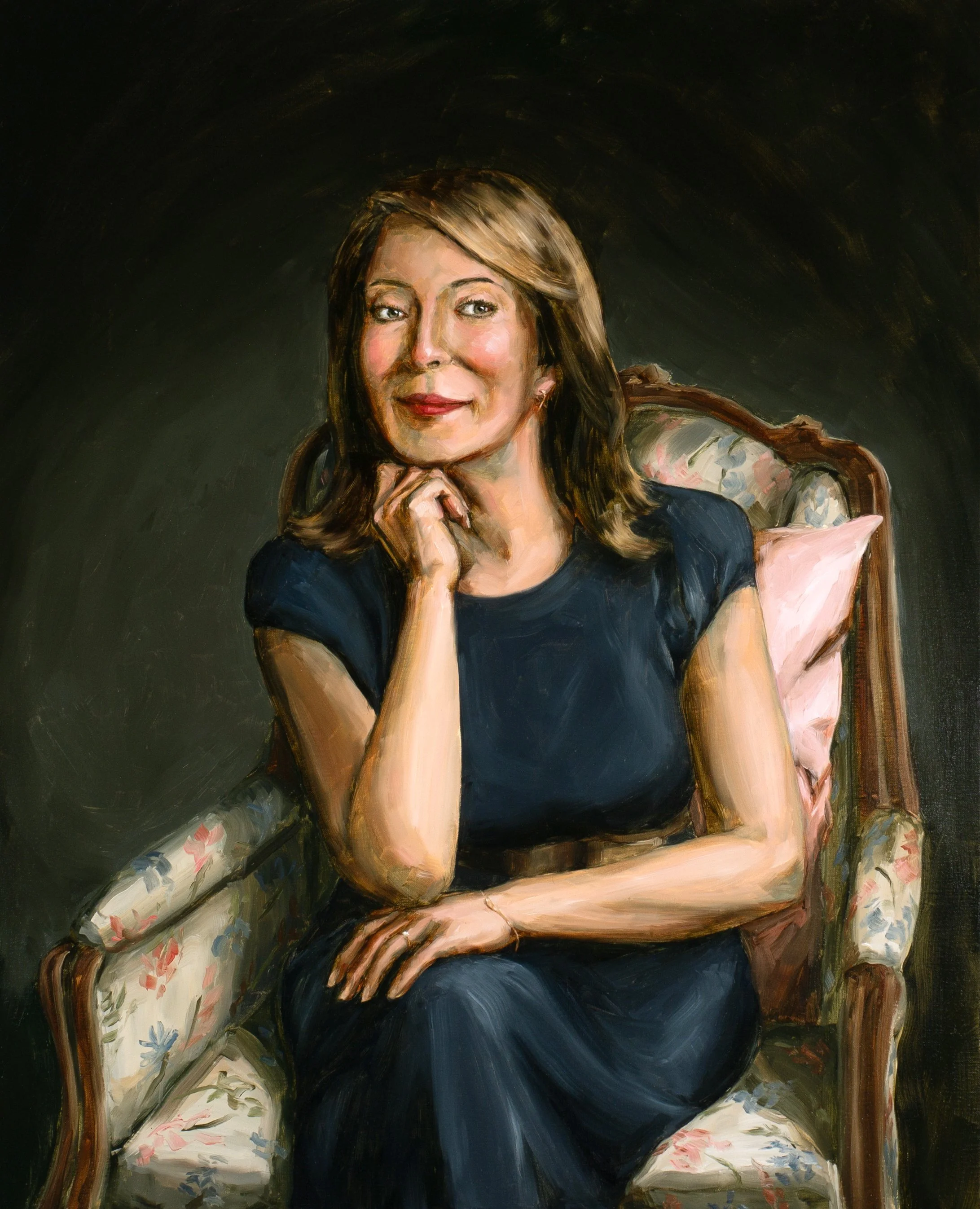 Oil portrait of SCAD founder Paula Wallace by Savannah portrait painter Hampton Watts