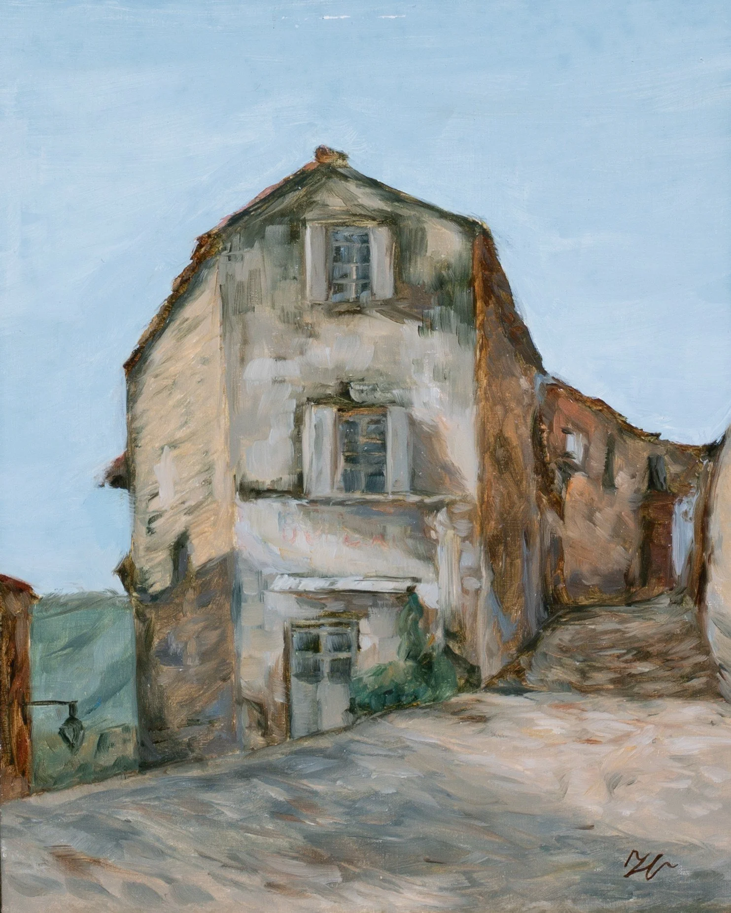 hampton-watts-boulangerie-et-bibliotheque-french-village-original-oil-painting-12x9.jpg