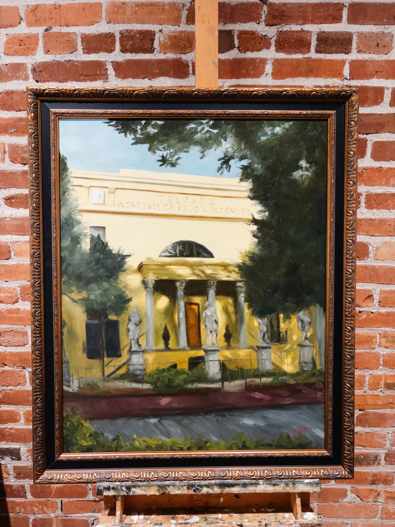Oil painting of the Telfair Academy Savannah by Hampton Watts — live painting at the Telfair Ball