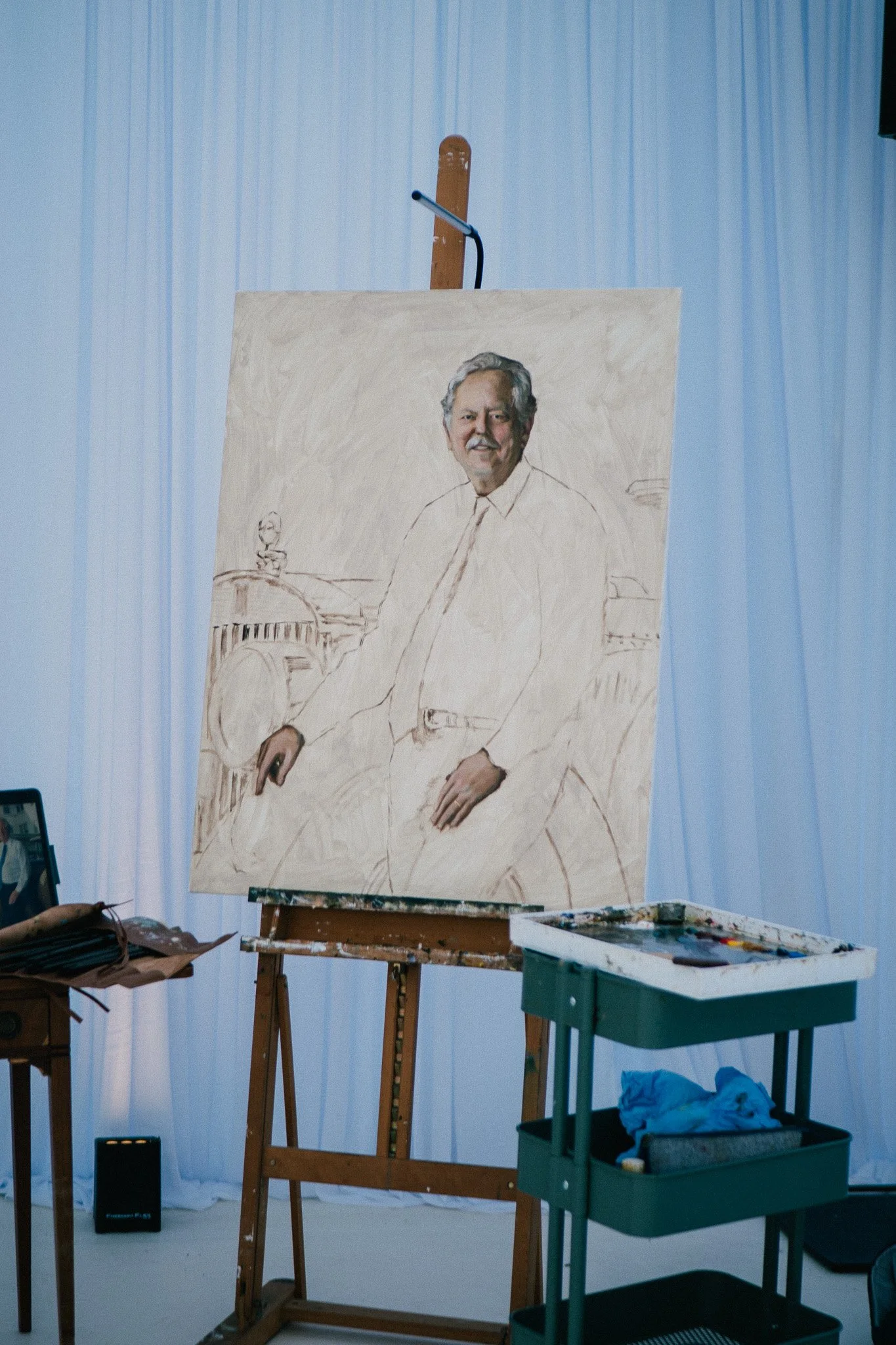 portrait painting in progress oil painting Bob Jepson underpainting stage