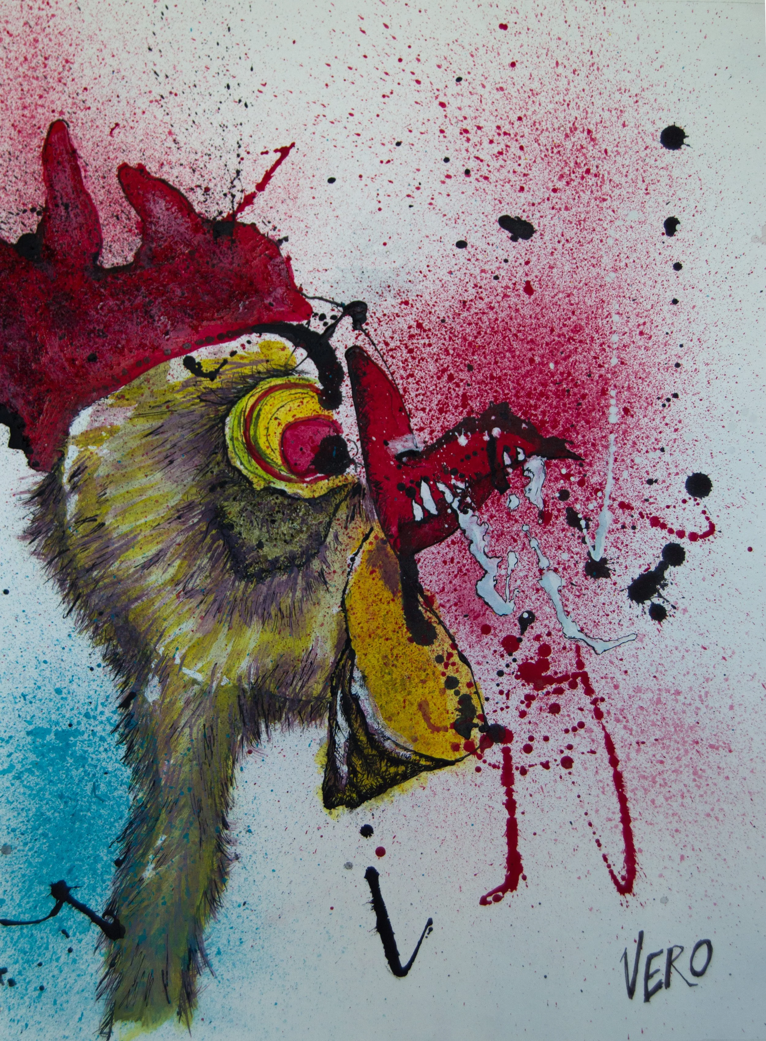 Winner Winner Chicken Dinner, Mixed Media on Paper, 2022