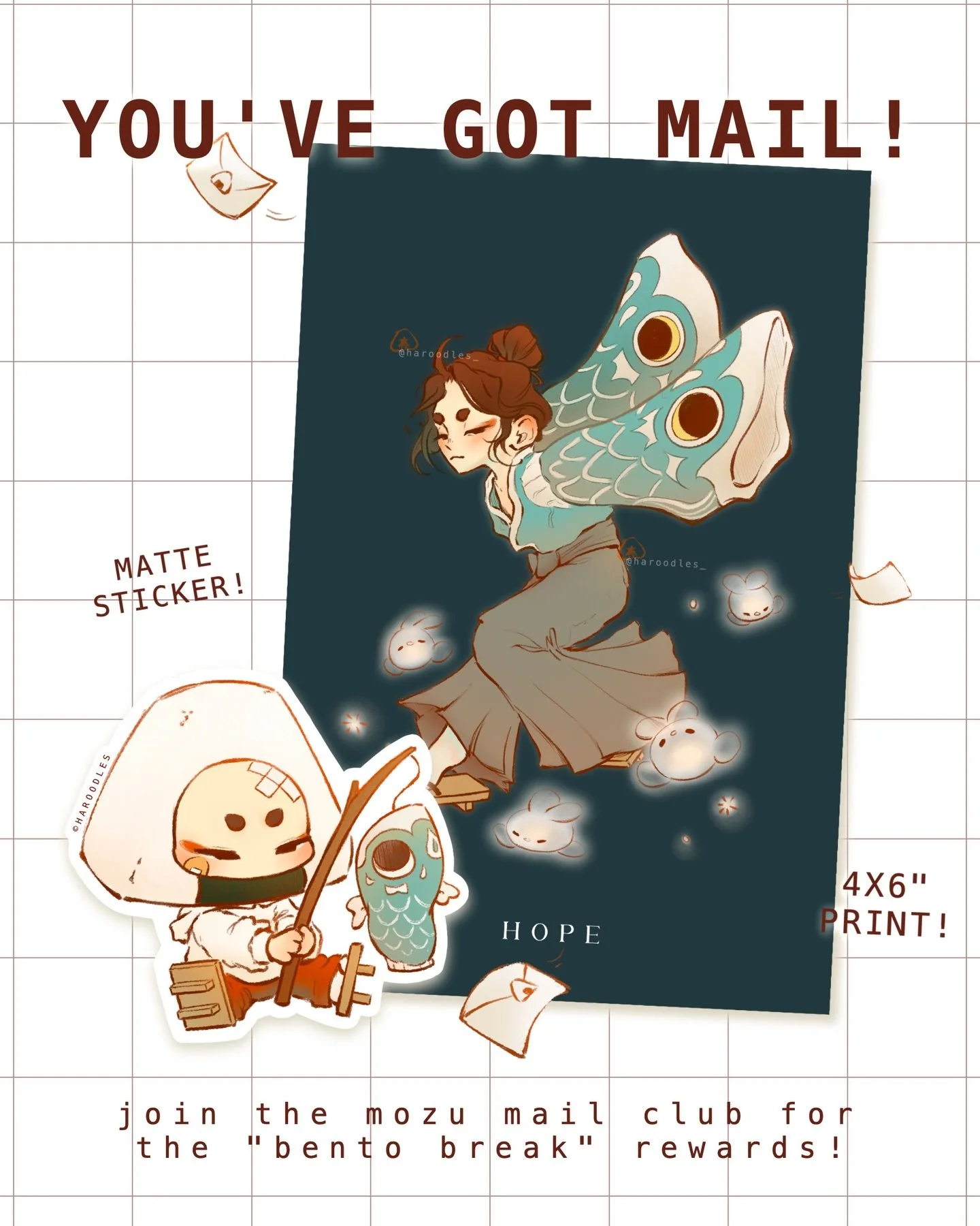 Join for the May Mozu Mail rewards!! | &ldquo;Hope&rdquo;🎏
Click the link in bio to sign up for the Mozu Mail Club and claim your rewards by May 31st‼️

(Ume tier and up can still access last month&rsquo;s &ldquo;Bento Break&rdquo; digital downloads