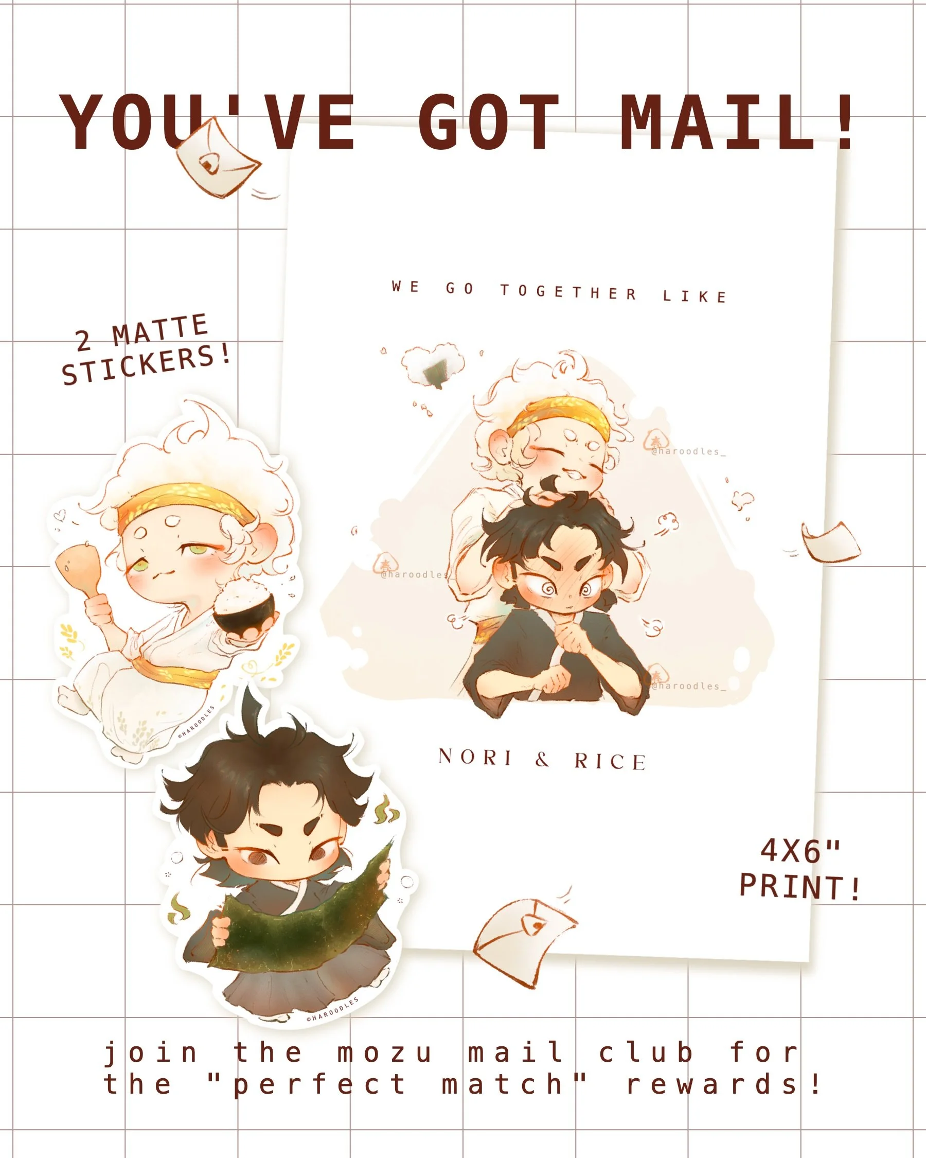 Happy Pride month!!🏳️&zwj;🌈🏳️&zwj;⚧️♪( &acute;&theta;｀)ノ
I hope you&rsquo;ll celebrate with me and join the Mozu Mail club for the &ldquo;Perfect Match&rdquo; rewards!🍙🍚🌊[LINK IN BIO!]
Leave a comment if you can think of a better pairing than n