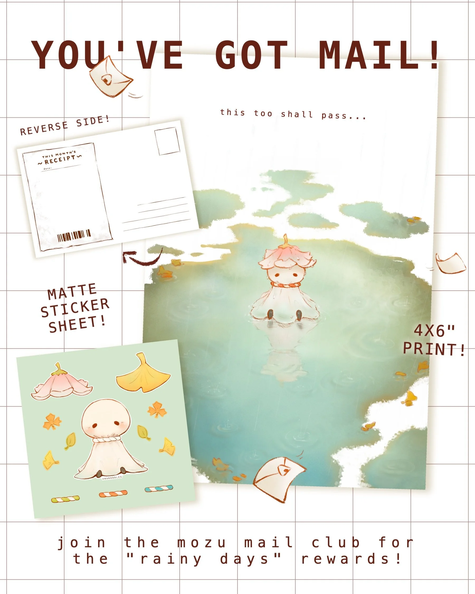 It might look dark and dreary right now, but know the storm will pass and the sun will shine on you again〜
Join the Mozu Mail Club for the Rainy Days rewards!☔️
[LINK IN BIO]

I want these rewards to remind everyone of how the bad times will pass, an