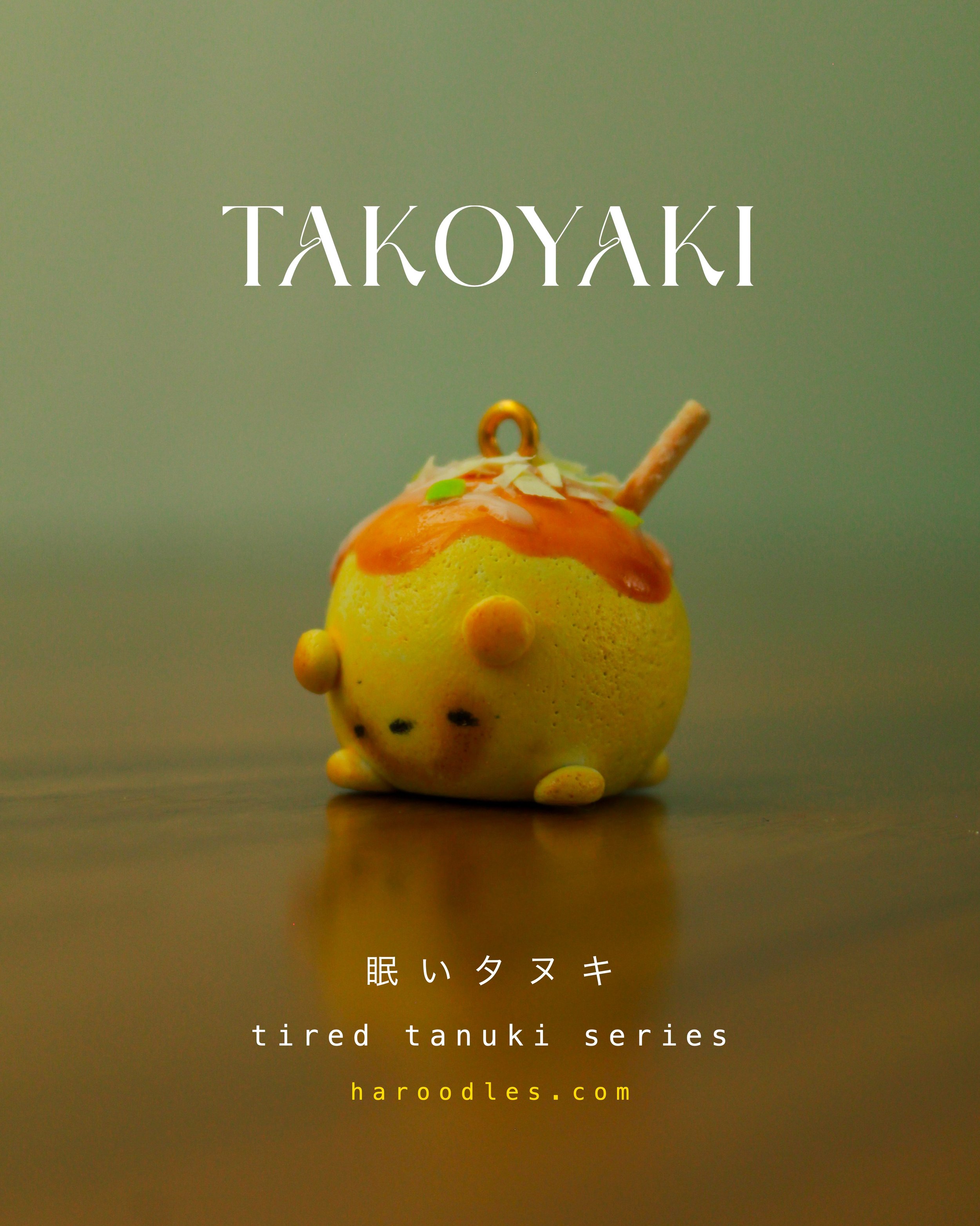 Takoyaki - Tired Tanuki Clay Charm