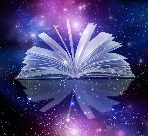 Open astrology book with galaxy background representing self-discovery, clarity and practical guidance through astrology