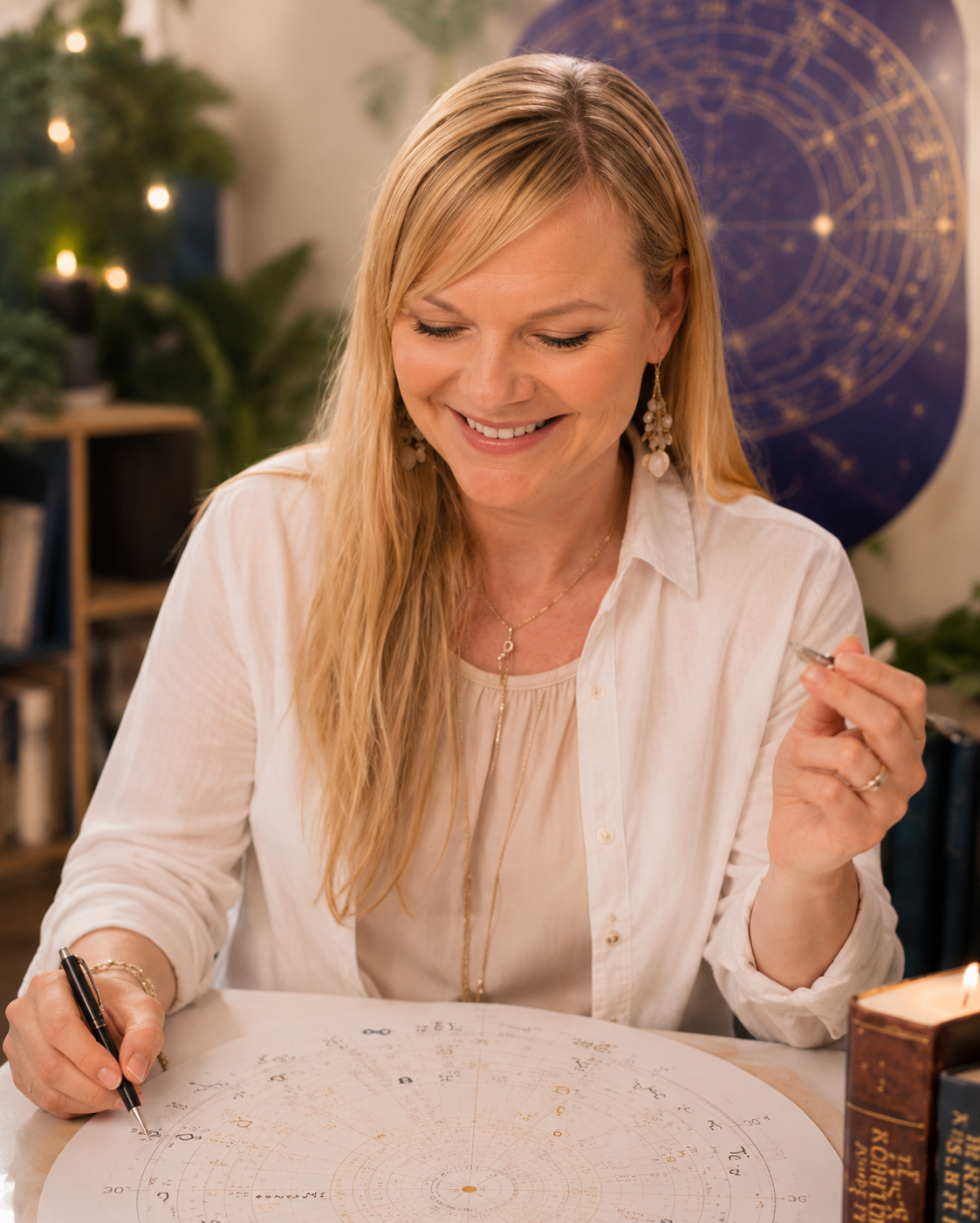 Stefanie Schroeder planning and writing at her desk for the Astrofusion Astrology mentorship experience