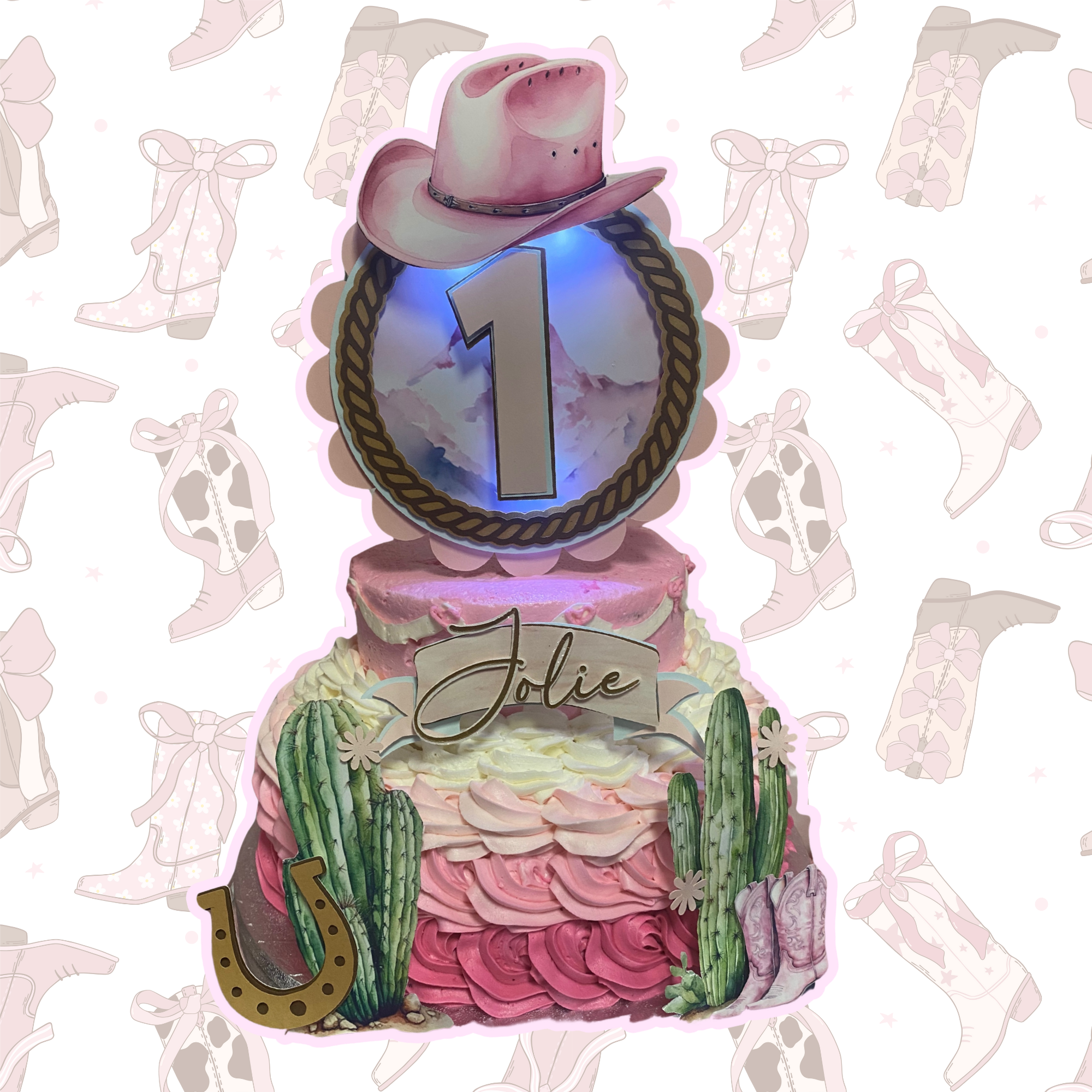 Pink Western Cake Topper