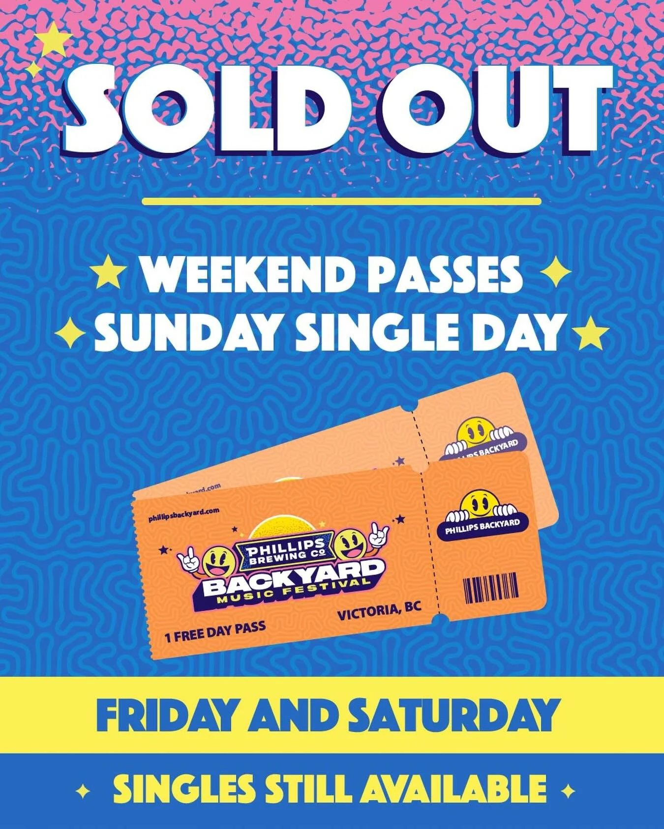 🚨 Weekend passes and Sunday single days are now completely SOLD OUT 🚨
&nbsp;
That was fast. Thank you for showing up the way you always do.
&nbsp;
If you&rsquo;re still trying to be part of it, Friday and Saturday single day tickets are your move, 
