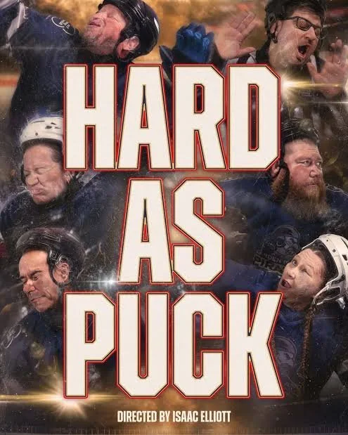 Movie poster for 'Hard as Puck' featuring various hockey players in intense moments.