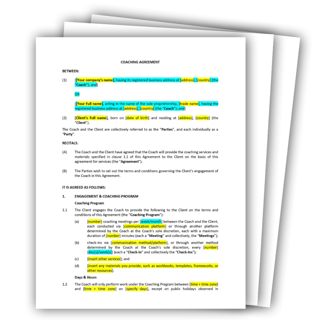 Terms and conditions for coaching services example
