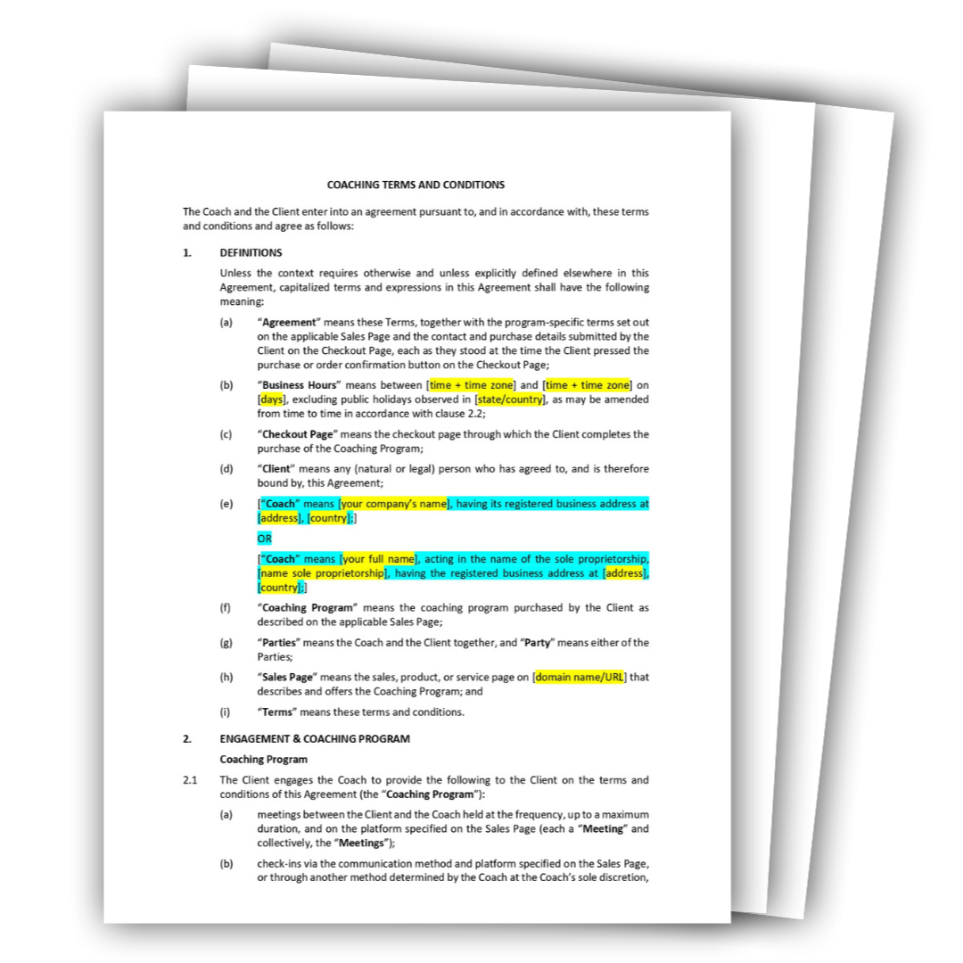 Life coaching terms and conditions pdf