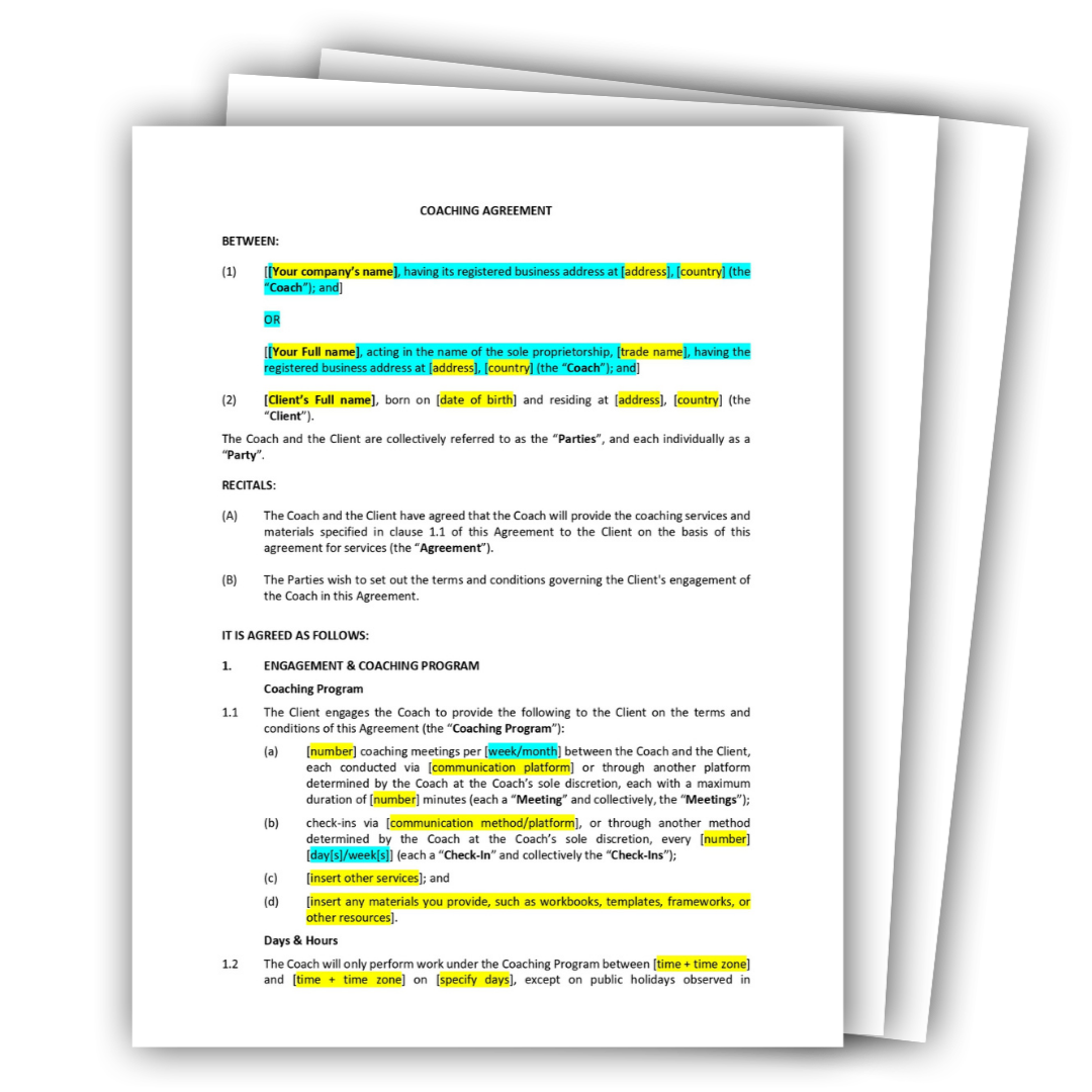 Coach agreement sample