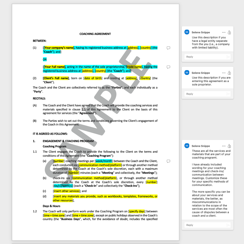 Coaching agreement template free