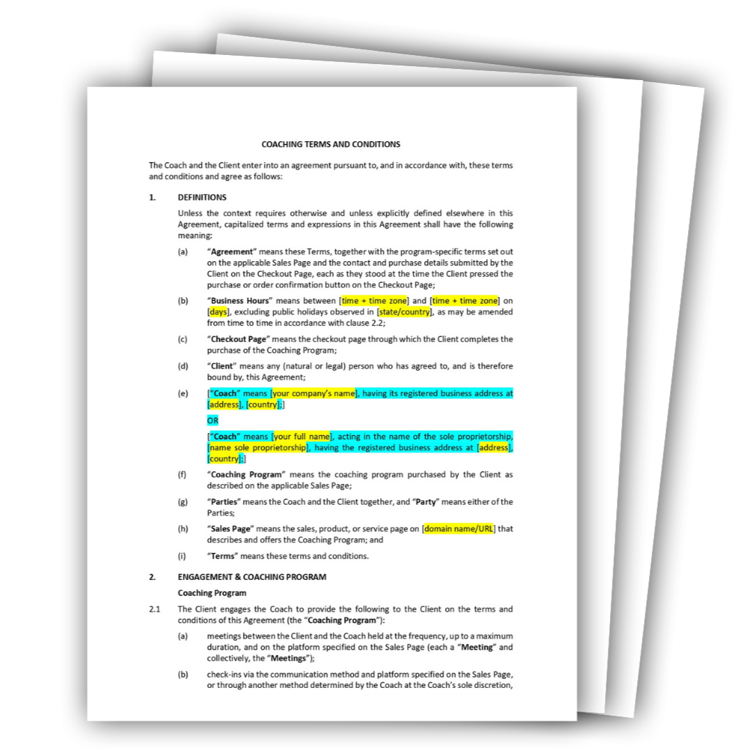 Simple coaching agreement template