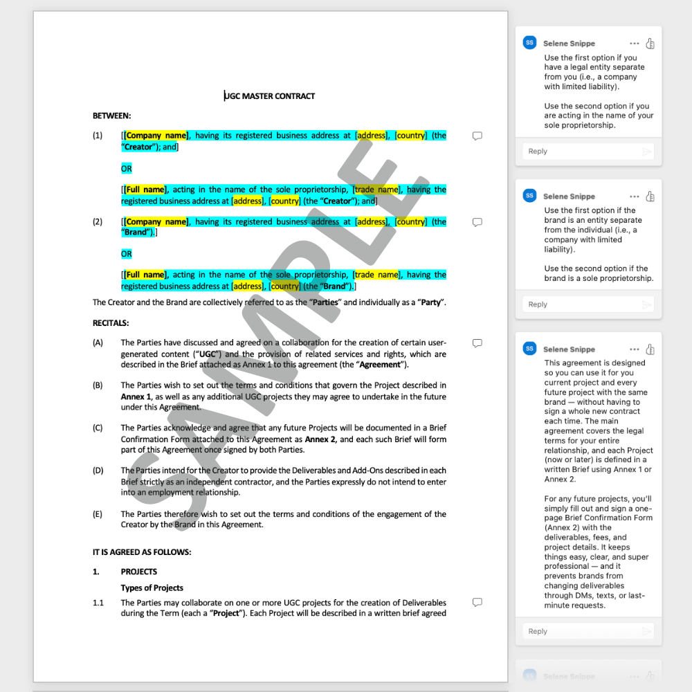 UGC contract for brands