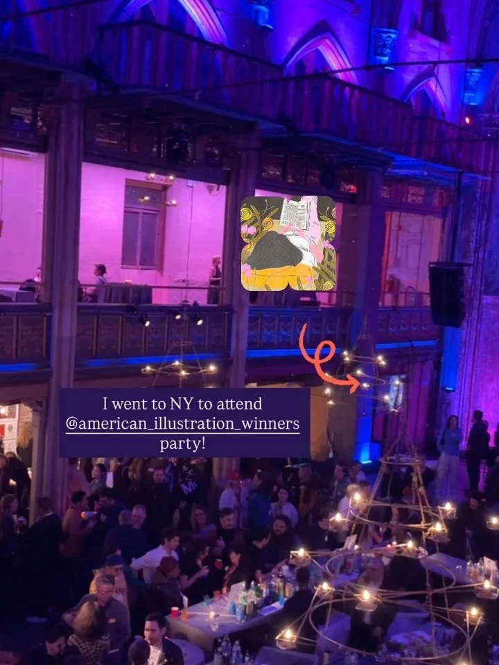 It was such an honor to have my artwork recognized by @american_illustration_winners and attending the annual party. New friends were made, old friends hugged, idols met (Hello Yuko Shimizu/Jessica Hische), some stunning art devoured and an unreasona