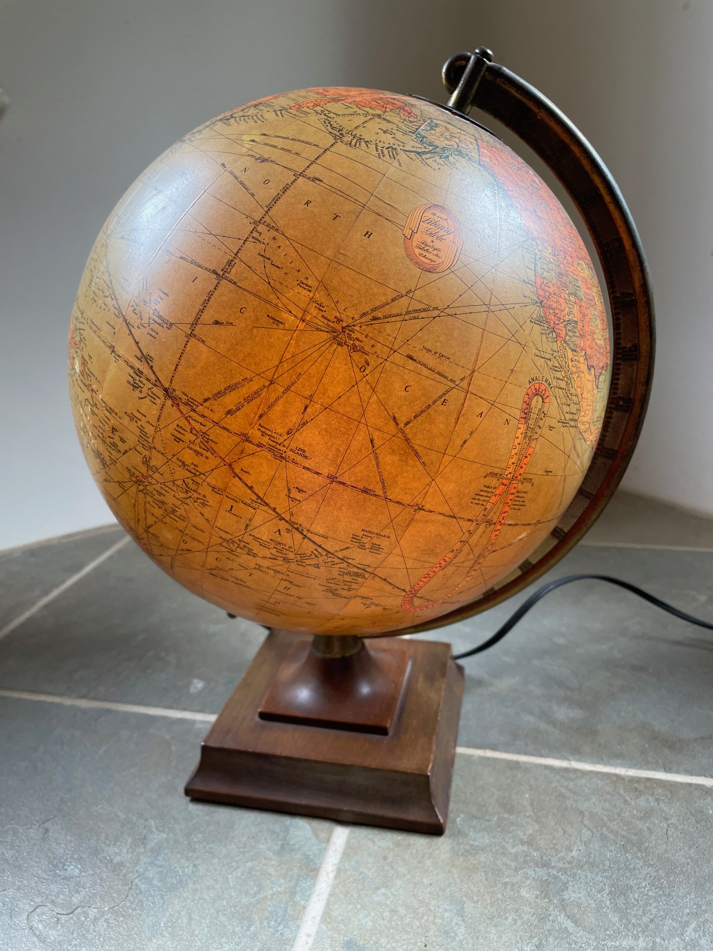 Replogle Library Globe on square metal base. 10", lighted