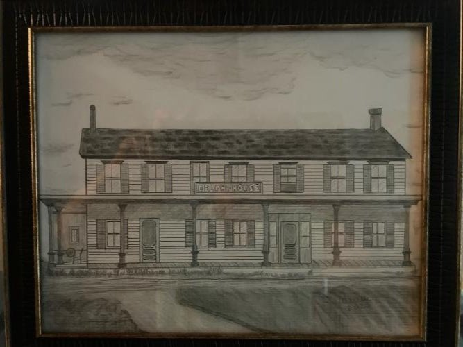 Delphi House drawing by local artist Warren McCormack, 8"x10" pencil drawing