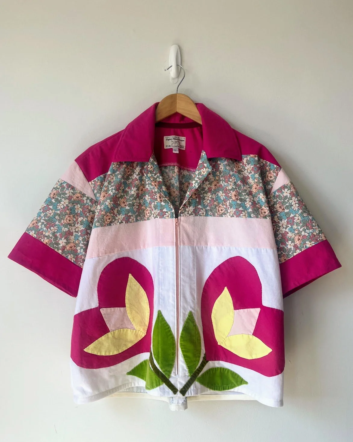 Vintage Floral Appliques Quilt Topper Shirt